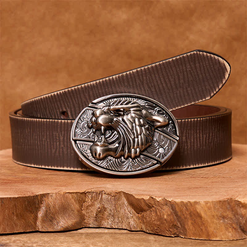Cinturón de cuero con cuchillo plegable oculto Roaring Tiger para hombre