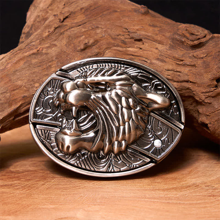 Cinturón de cuero con cuchillo plegable oculto Roaring Tiger para hombre