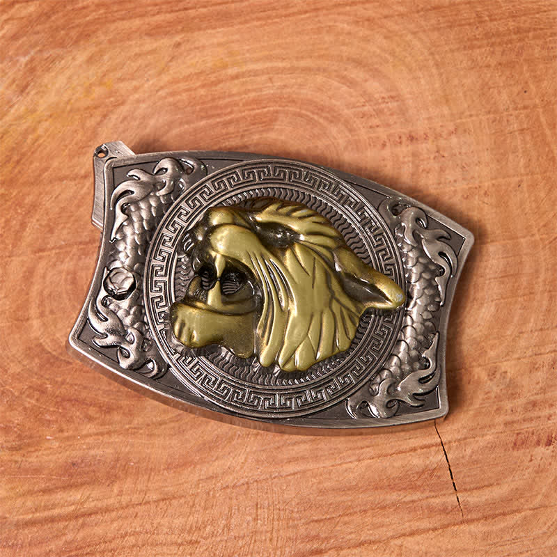 Cinturón de cuero con cuchillo plegable oculto de tigre para hombre, hecho a mano