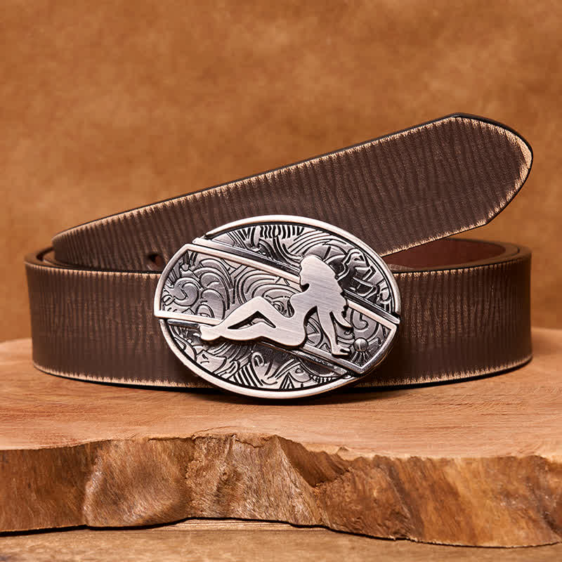 Cinturón de cuero con cuchillo plegable oculto para hombre, silueta de dama, DIY