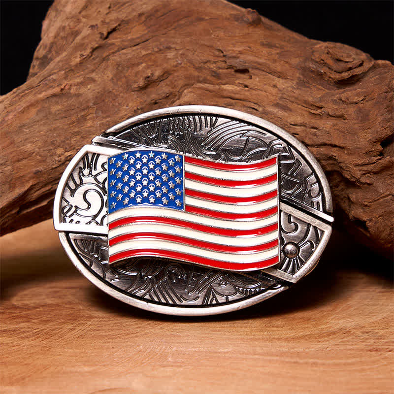 Cinturón de cuero con cuchillo plegable oculto con bandera estadounidense para hombre - Bandera estadounidense - Sin cinturón - Cinturón no incluido - image 0