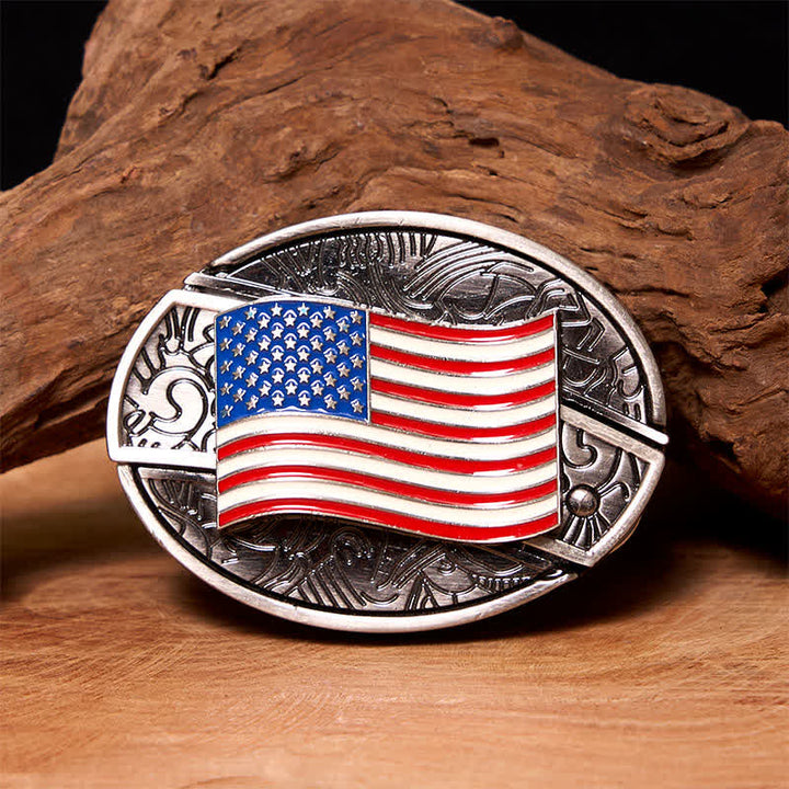 Cinturón de cuero con cuchillo plegable oculto con bandera estadounidense para hombre - Bandera estadounidense - Sin cinturón - Cinturón no incluido - image 0