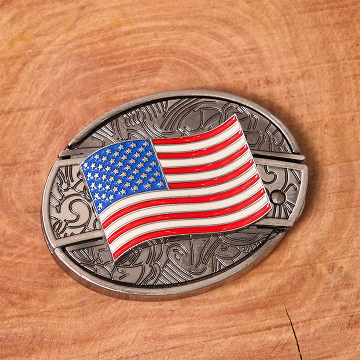 Cinturón de cuero con cuchillo plegable oculto con bandera estadounidense para hombre - image 3