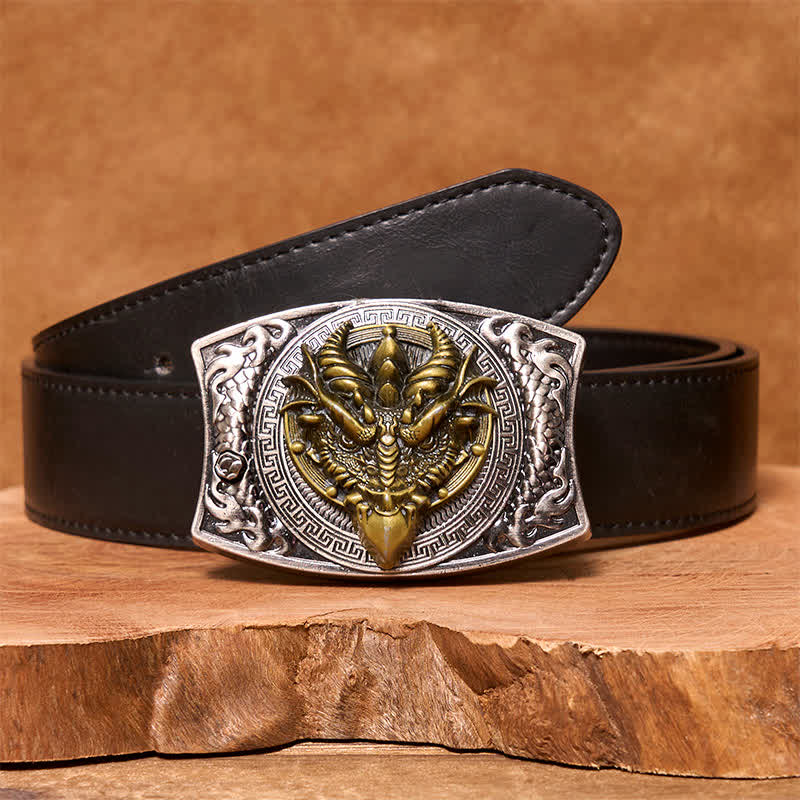 Cinturón de cuero con cuchillo plegable oculto de dragón de pico afilado para hombre