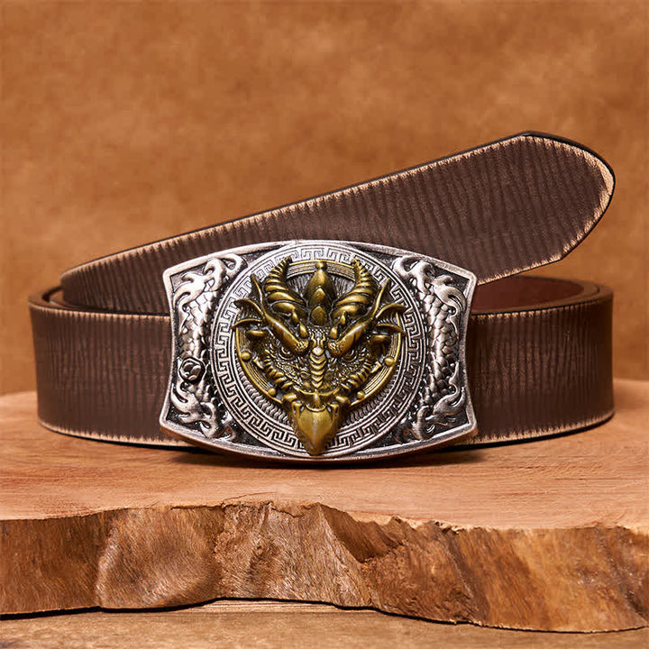 Cinturón de cuero con cuchillo plegable oculto de dragón de pico afilado para hombre