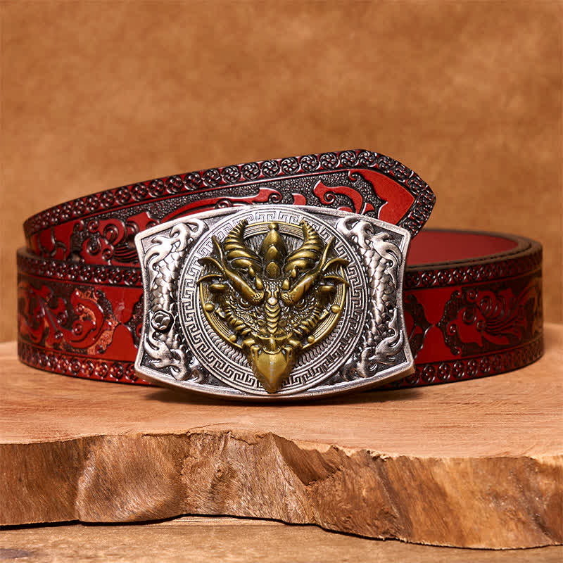 Cinturón de cuero con cuchillo plegable oculto de dragón de pico afilado para hombre