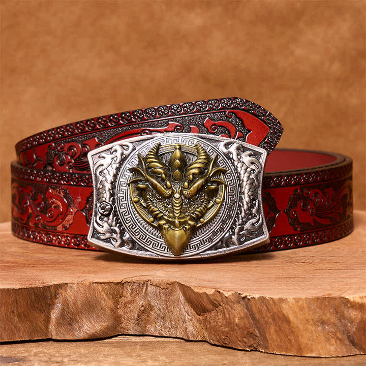 Cinturón de cuero con cuchillo plegable oculto de dragón de pico afilado para hombre