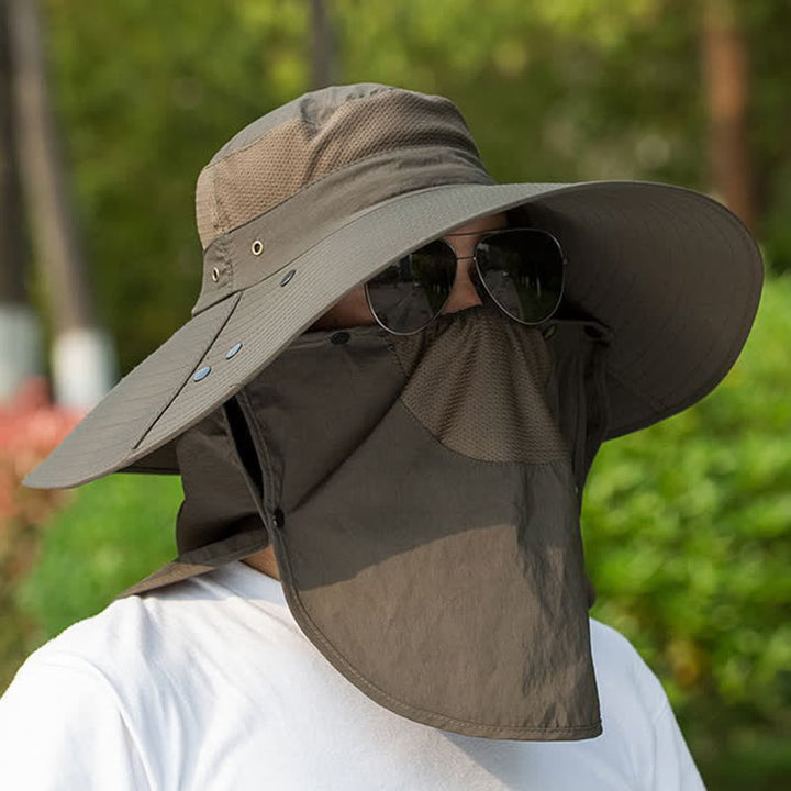 Sombrero de pescador plegable con ala grande y cuello extraíble para hombre