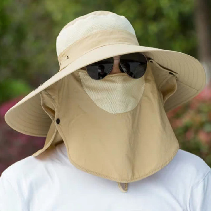 Sombrero de pescador plegable con ala grande y cuello extraíble para hombre