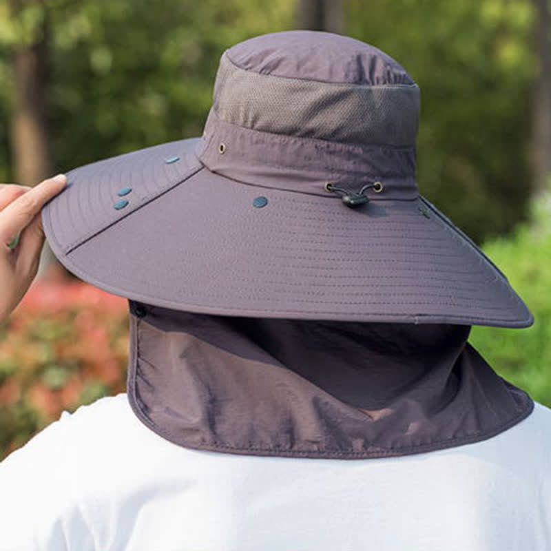 Sombrero de pescador plegable con ala grande y cuello extraíble para hombre