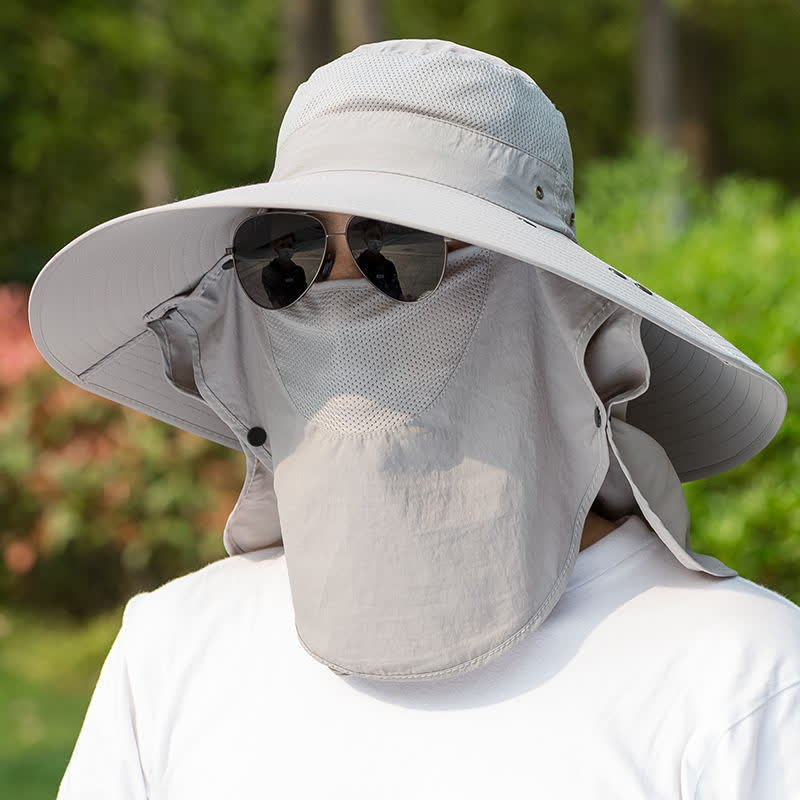 Sombrero de pescador plegable con ala grande y cuello extraíble para hombre
