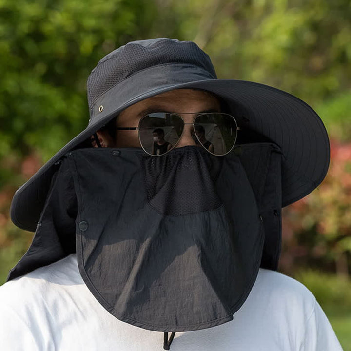 Sombrero de pescador plegable con ala grande y cuello extraíble para hombre