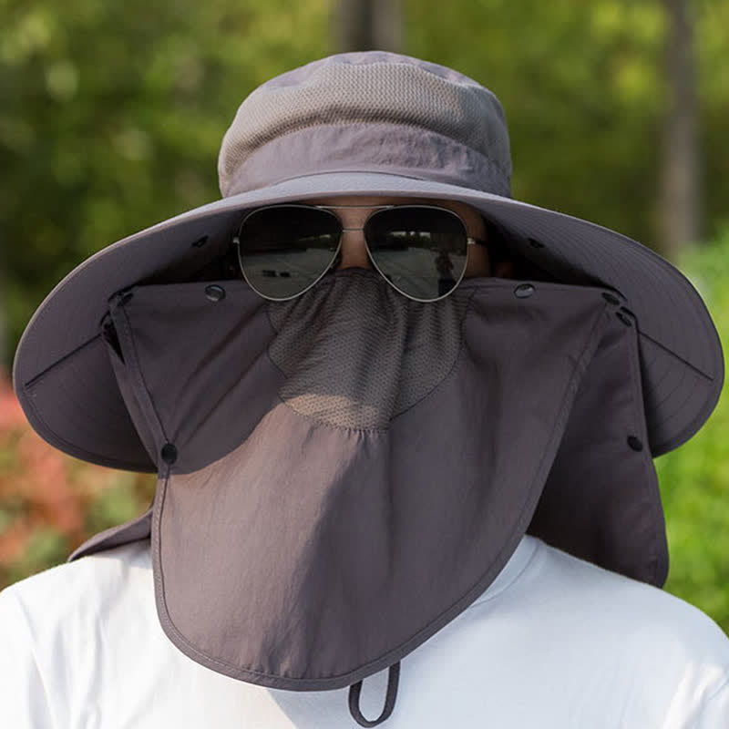 Sombrero de pescador plegable con ala grande y cuello extraíble para hombre