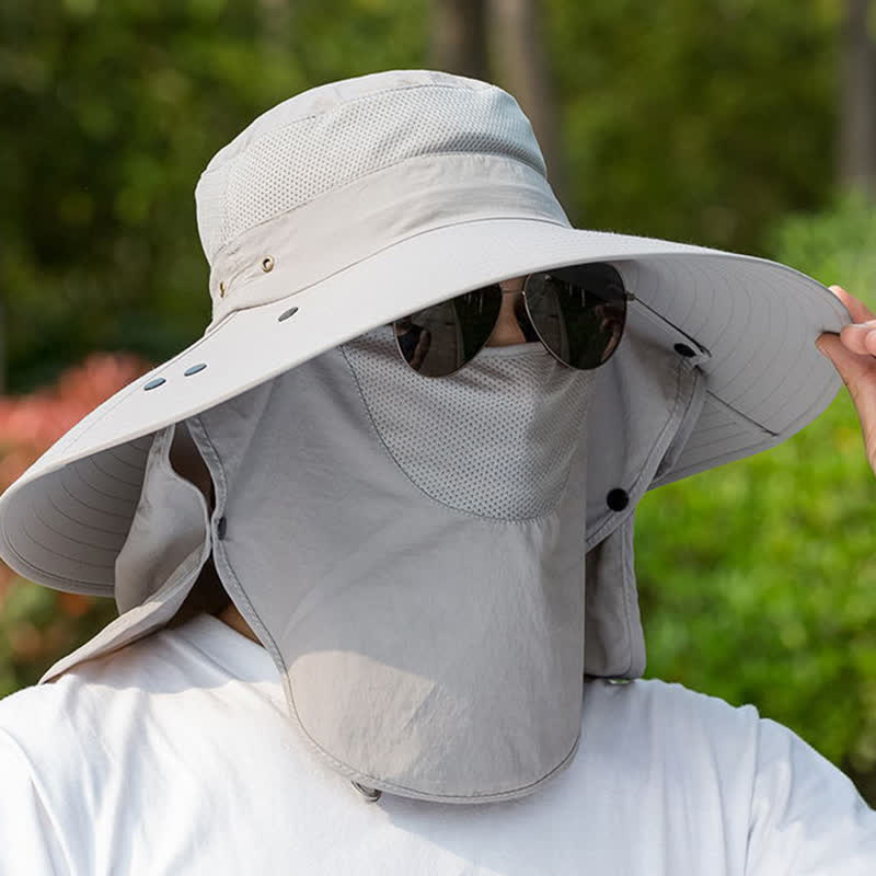 Sombrero de pescador plegable con ala grande y cuello extraíble para hombre