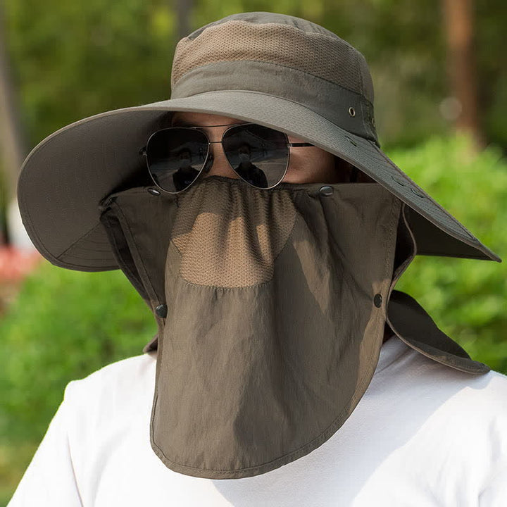 Sombrero de pescador plegable con ala grande y cuello extraíble para hombre