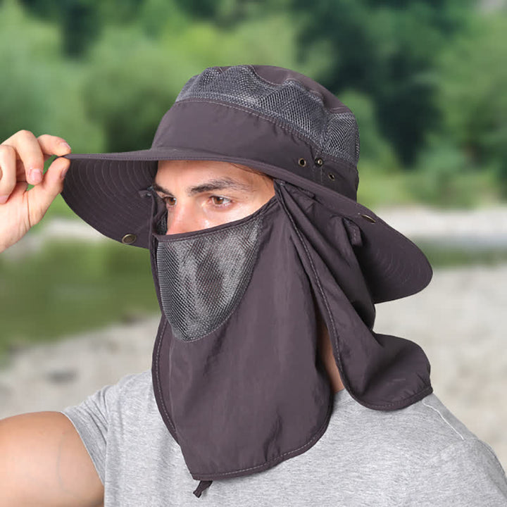 Sombrero de pescador con protección solar para exteriores y velo de malla