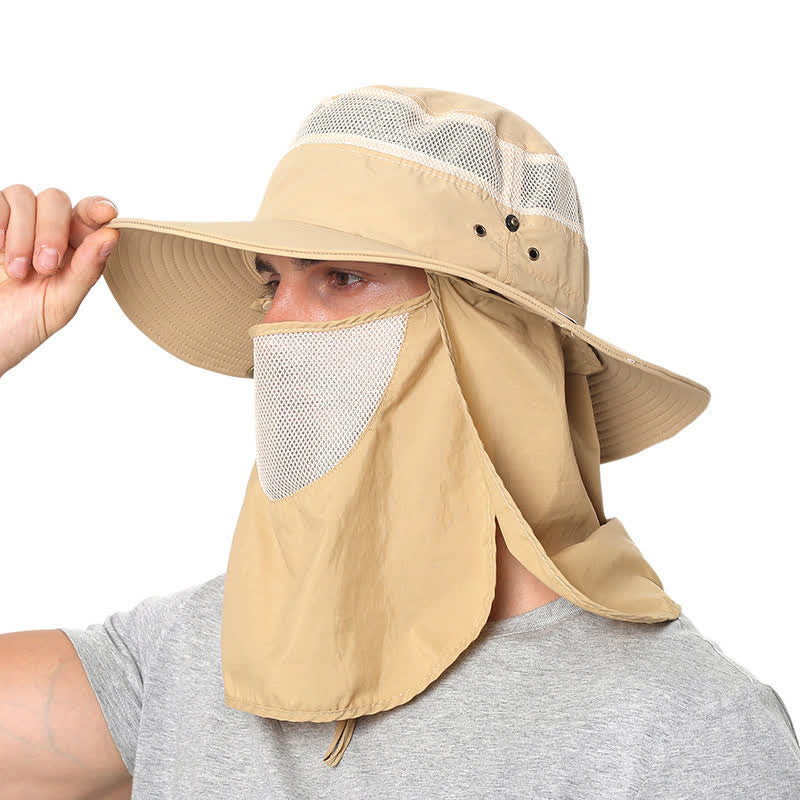Sombrero de pescador con protección solar para exteriores y velo de malla