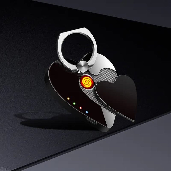 Encendedor eléctrico recargable con hebilla de anillo y soporte para teléfono con forma de corazón