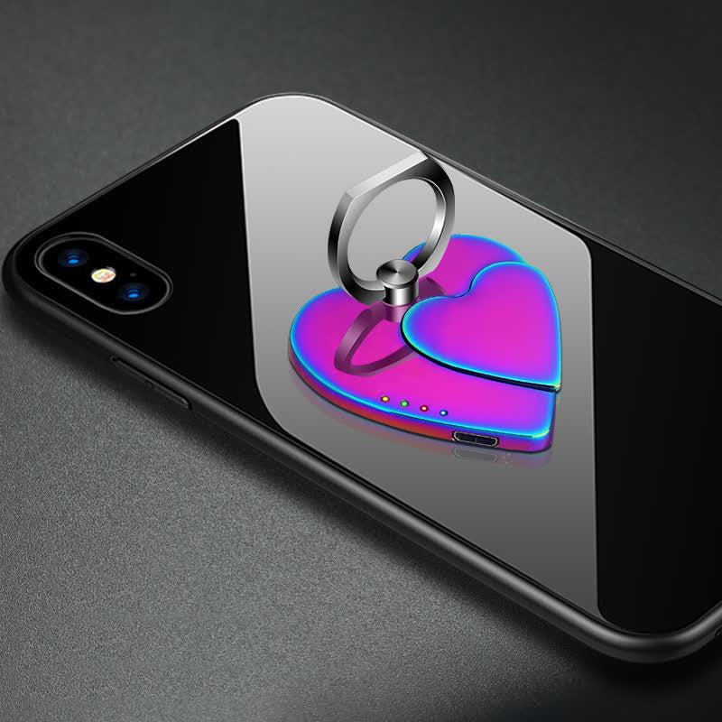 Encendedor eléctrico recargable con hebilla de anillo y soporte para teléfono con forma de corazón
