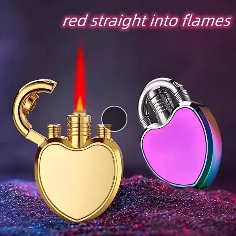 Encendedor de butano recargable de una sola llama con forma de corazón y candado