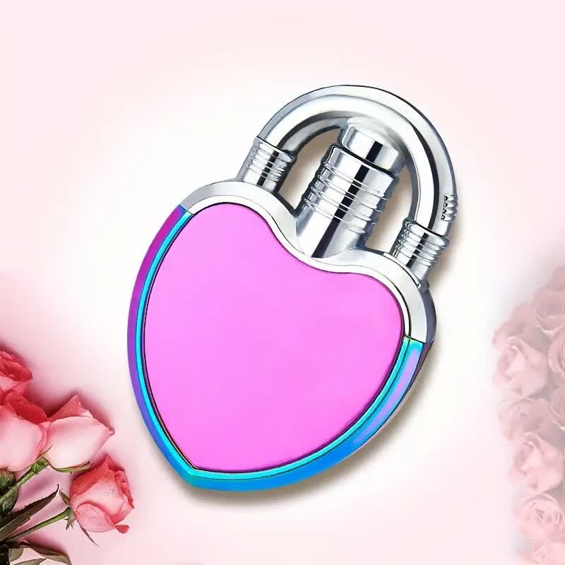 Encendedor de butano recargable de una sola llama con forma de corazón y candado