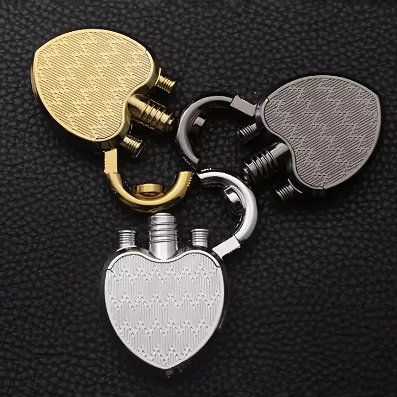 Encendedor de butano recargable de una sola llama con forma de corazón y candado