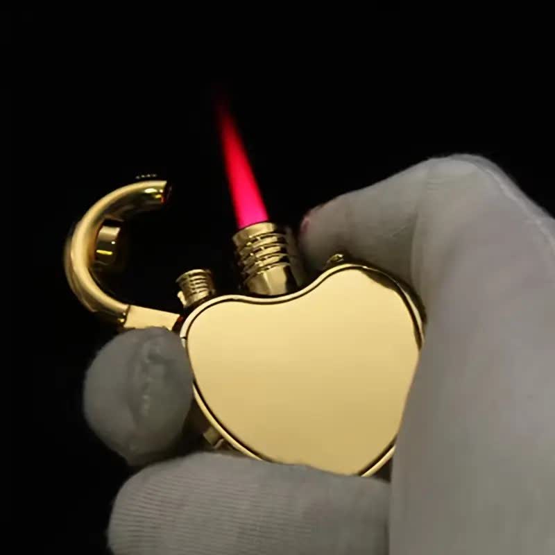Encendedor de butano recargable de una sola llama con forma de corazón y candado