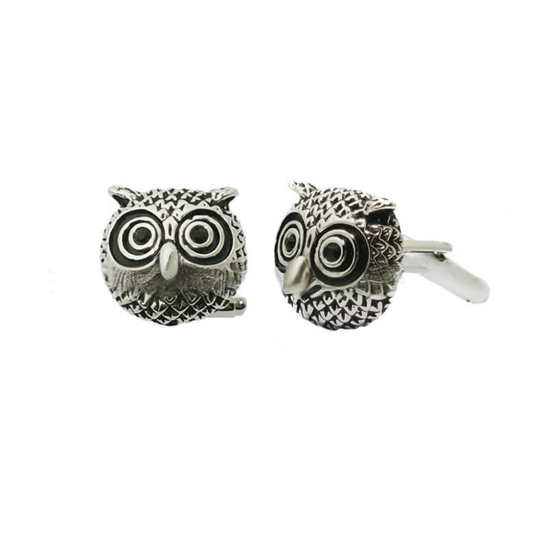 Gemelos plateados con cabeza de búho para hombre (1 par) - Plata - image 1