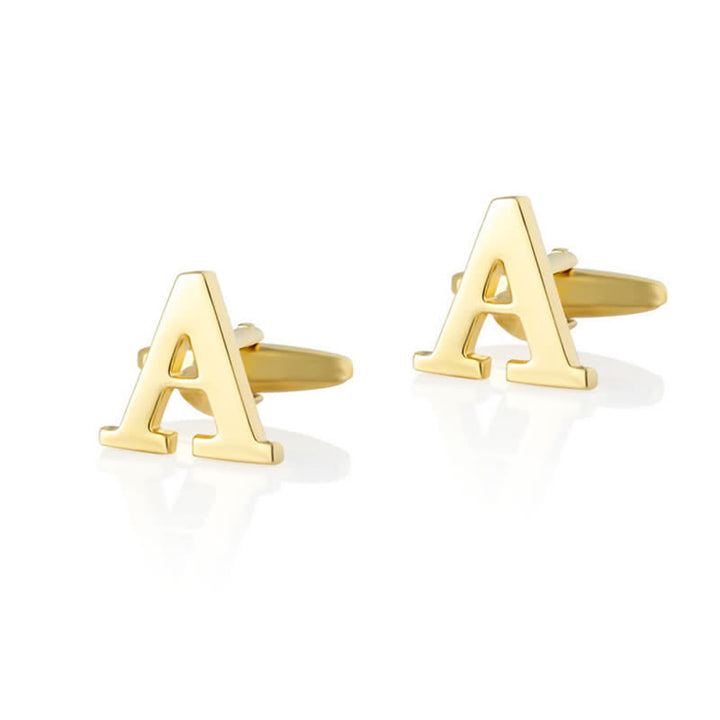 1 par de gemelos chapados en oro para hombre con la letra inicial del alfabeto 26