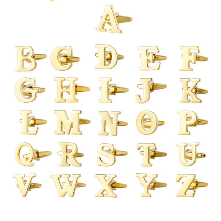 1 par de gemelos chapados en oro para hombre con la letra inicial del alfabeto 26