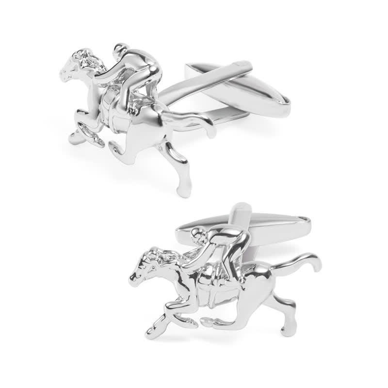 Gemelos plateados con diseño de caballo para hombre (1 par) - image 1