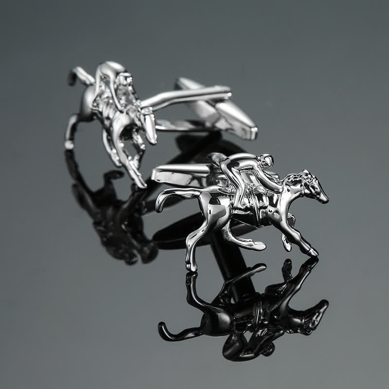 Gemelos plateados con diseño de caballo para hombre (1 par) - Plata - image 0