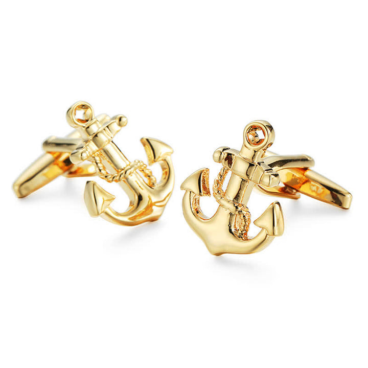 Gemelos de ancla de barco en tono dorado para hombre (1 par)