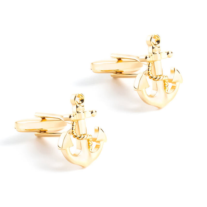 Gemelos de ancla de barco en tono dorado para hombre (1 par)