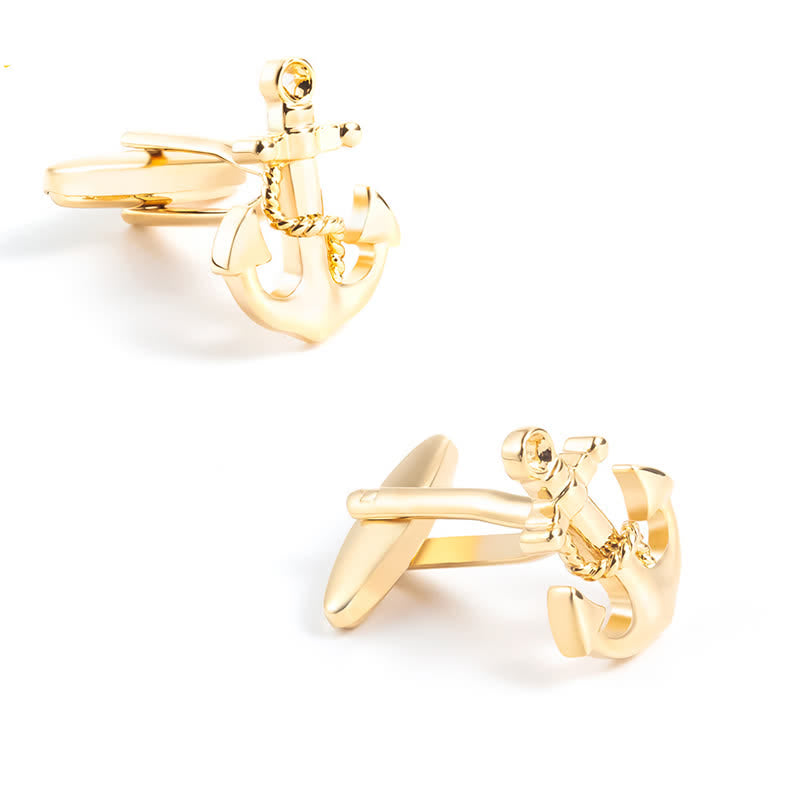 Gemelos de ancla de barco en tono dorado para hombre (1 par)