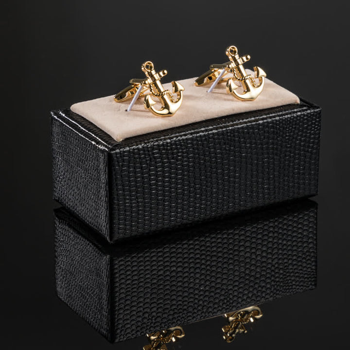 Gemelos de ancla de barco en tono dorado para hombre (1 par)