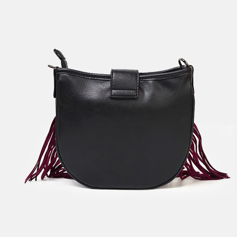 Bolso bandolera con flecos y motivos aztecas nativos para mujer