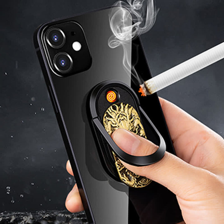 Soporte para teléfono con hebilla de anillo y encendedor eléctrico recargable Dragon Tiger