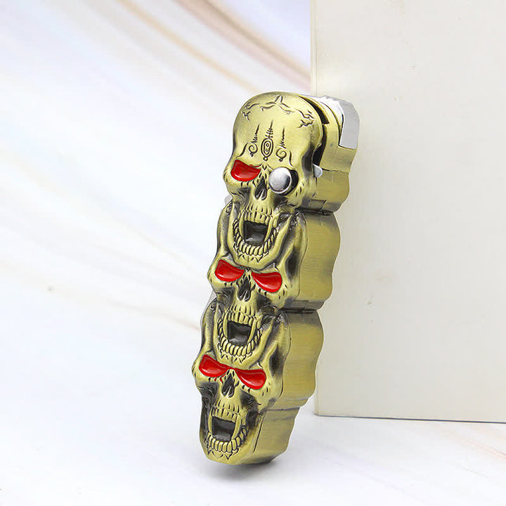 Encendedor de butano recargable con forma de calavera triple y cuchillo - Bronce - image 3
