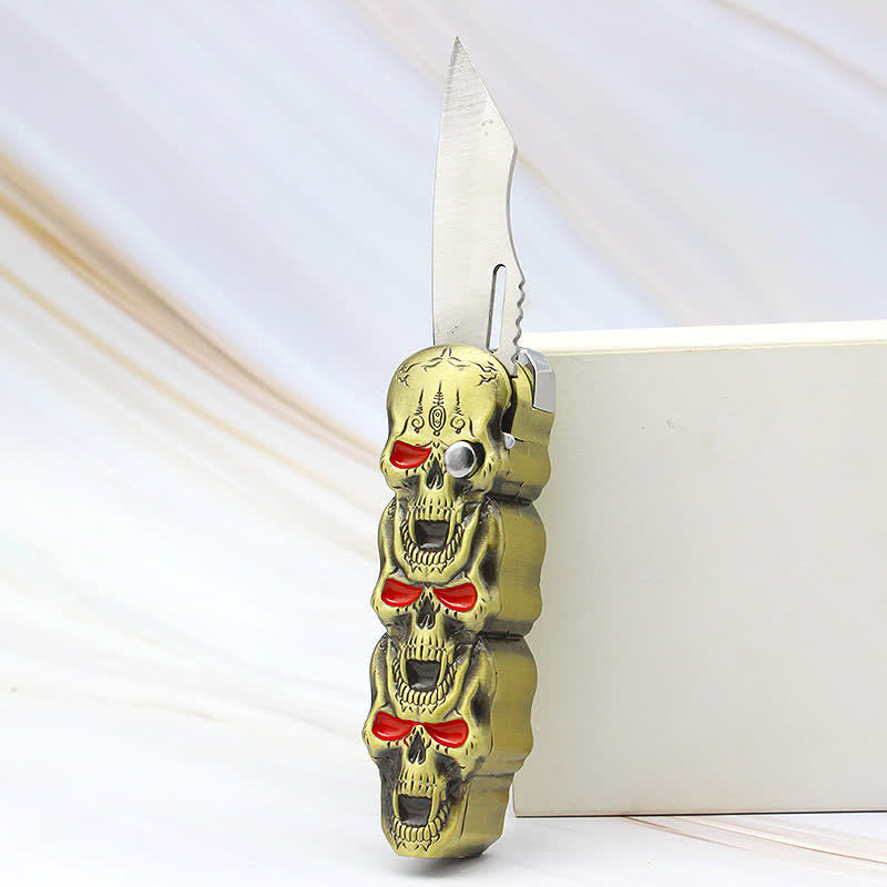 Encendedor de butano recargable con forma de calavera triple y cuchillo - image 6