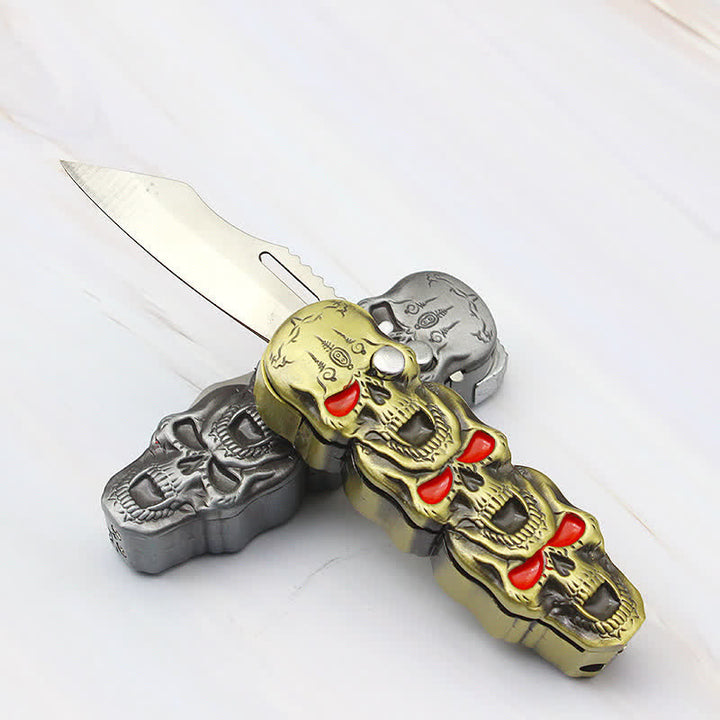 Encendedor de butano recargable con forma de calavera triple y cuchillo - image 5