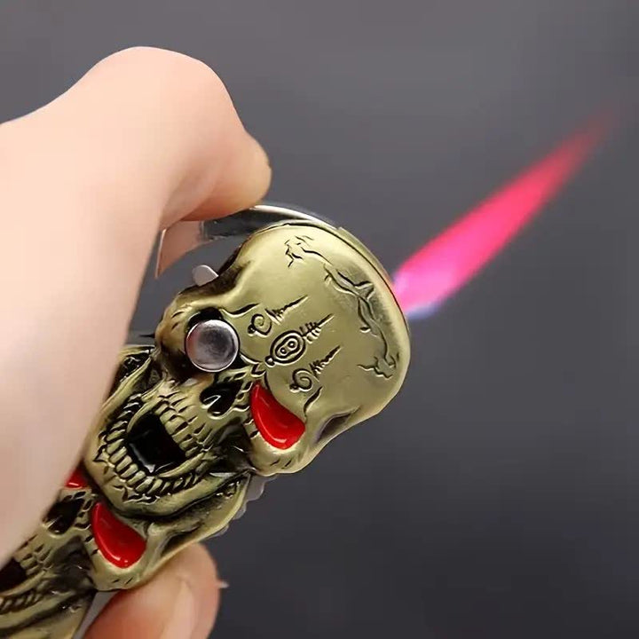 Encendedor de butano recargable con forma de calavera triple y cuchillo - image 4
