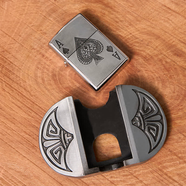 Cinturón de cuero para póquer Lucky ACE para hombre, hecho a mano, con encendedor oculto