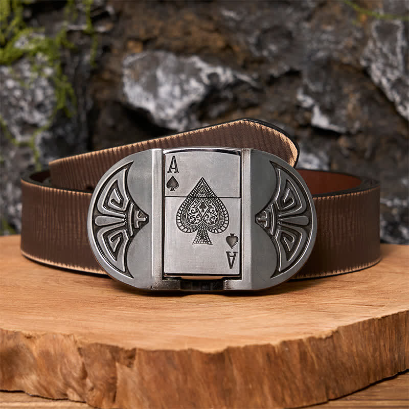 Cinturón de cuero para póquer Lucky ACE para hombre, hecho a mano, con encendedor oculto