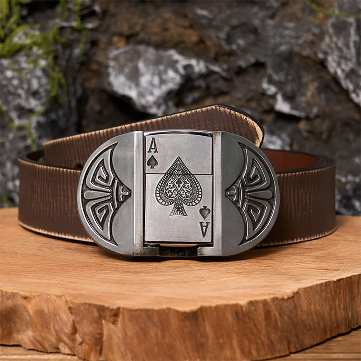 Cinturón de cuero para póquer Lucky ACE para hombre, hecho a mano, con encendedor oculto
