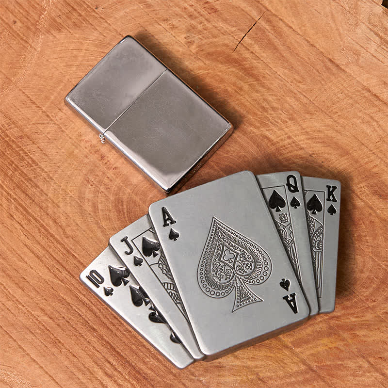 Cinturón de cuero con diseño de escalera real plateado para hombre con encendedor oculto