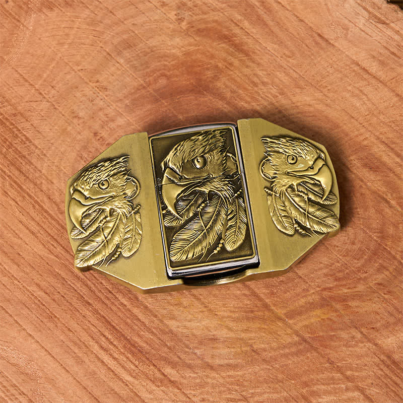 Cinturón de cuero con triple águila de bronce para hombre con encendedor oculto