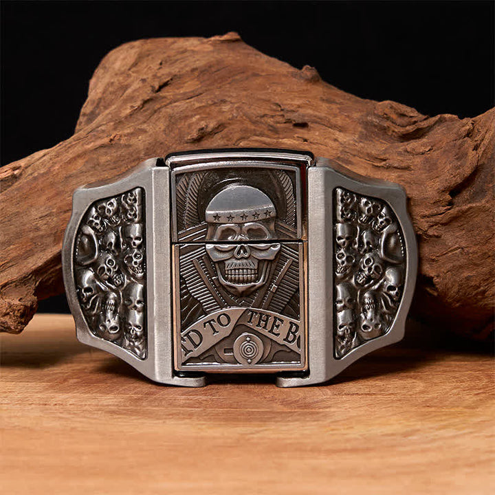 Cinturón de cuero con forma de calavera para hombre con encendedor oculto