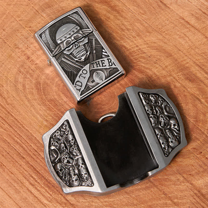 Cinturón de cuero con forma de calavera para hombre con encendedor oculto