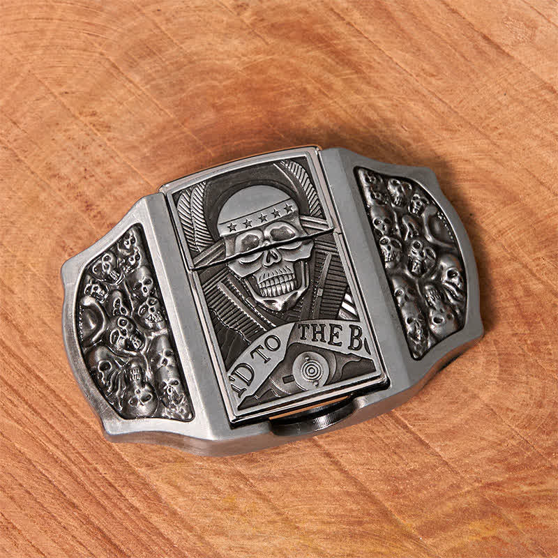 Cinturón de cuero con forma de calavera para hombre con encendedor oculto